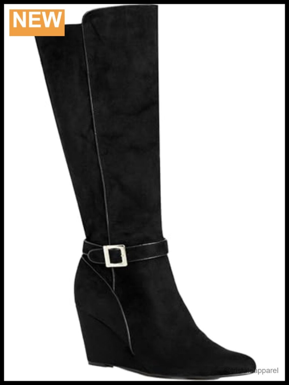 City Chic Knee High Wedge Boots Faux Suede Wide Fit Zip Closure